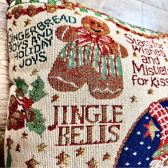 Vtg Set (2) Double Side Reversible Tapestry Christmas Throw Pillows 18x12” Plaid - Picture 3 of 14